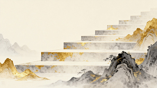 抽象山水阶梯艺术插画
