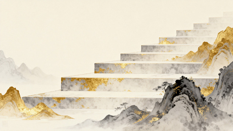 抽象山水阶梯艺术插画