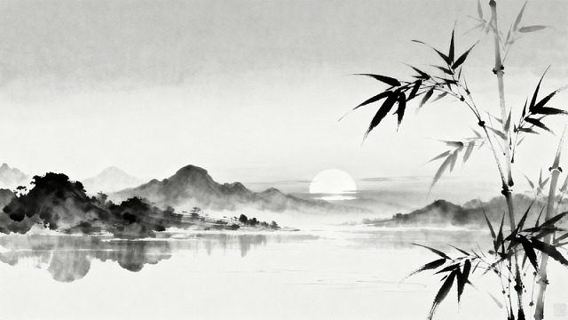 水墨山水竹子风景画