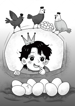 戴皇冠小孩与鸡和蛋画面儿童插画