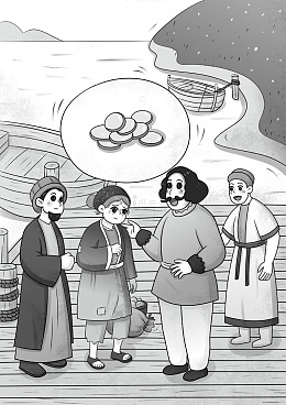 古人码头交易场景儿童插画