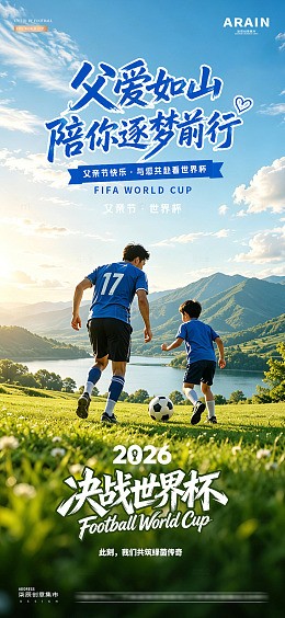 世界杯父亲节踢足球风景海报2