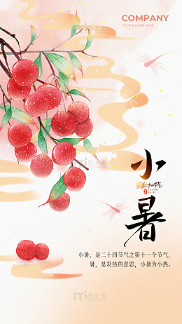 荔枝插画小暑节气宣传海报