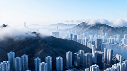 航拍风城市山景建筑群设计素材