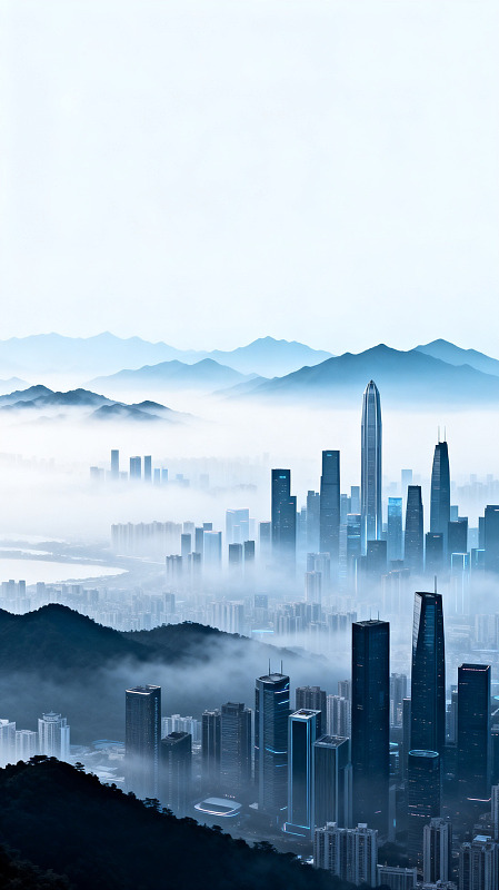 雾景风城市高楼建筑素材