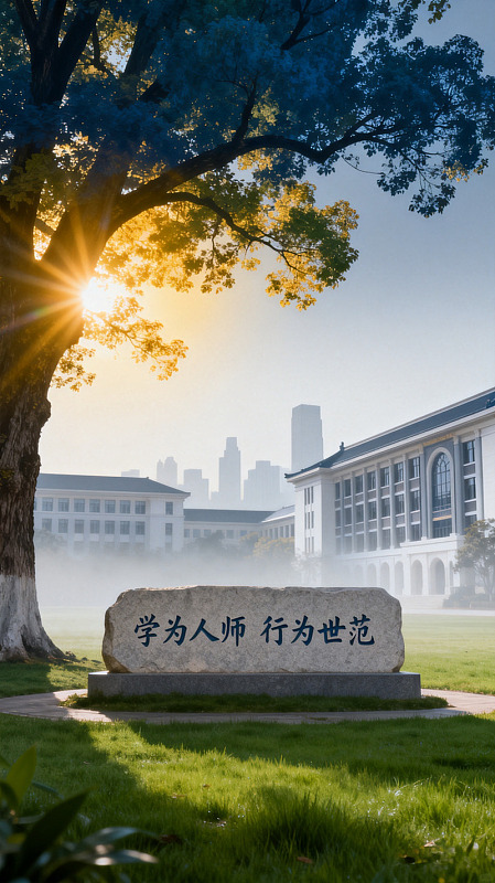 实景风校园晨景石碑设计素材