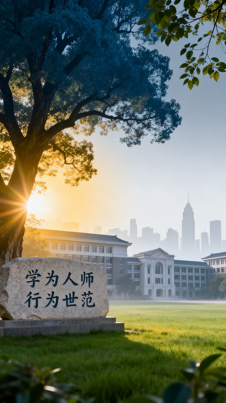 写实风校园晨景石碑设计素材
