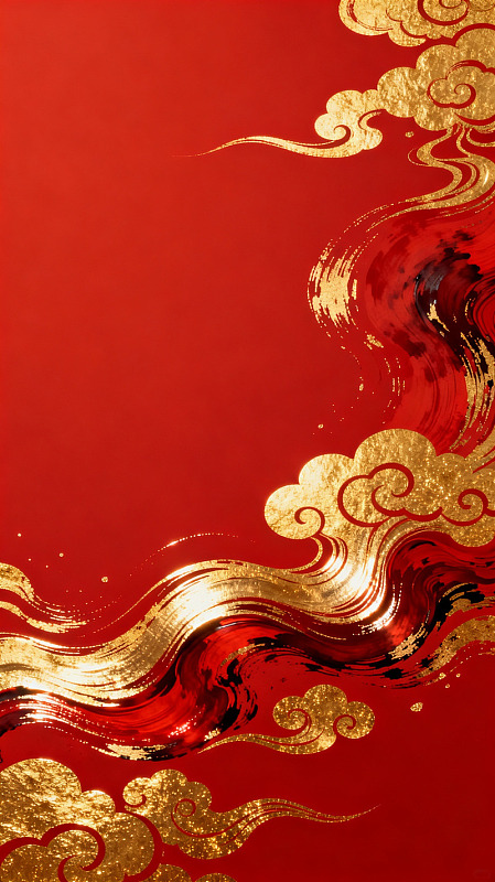 国风新年祥云红金背景设计素材