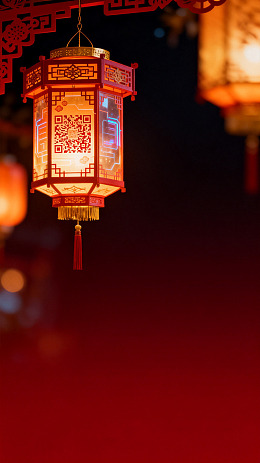 国潮风春节灯笼二维码设计素材