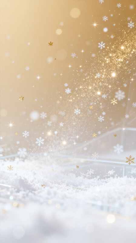 金色梦幻雪景雪花节日背景素材