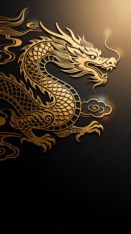 金色剪纸风格中国龙图案设计素材