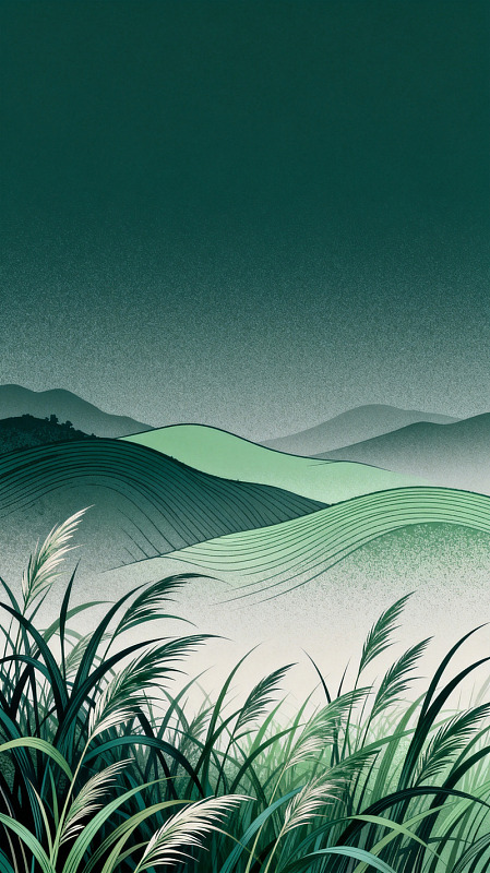 插画风山野草丛自然风景设计素材