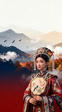 国风古装女子山水背景设计素材
