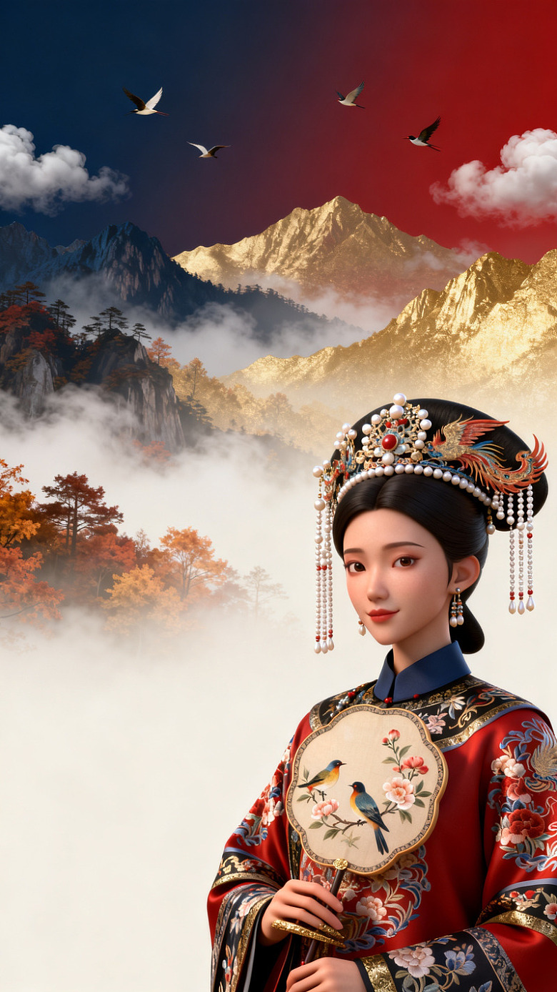 国风古典仕女山水背景设计素材