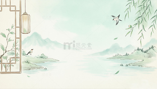淡雅山水鸟背景