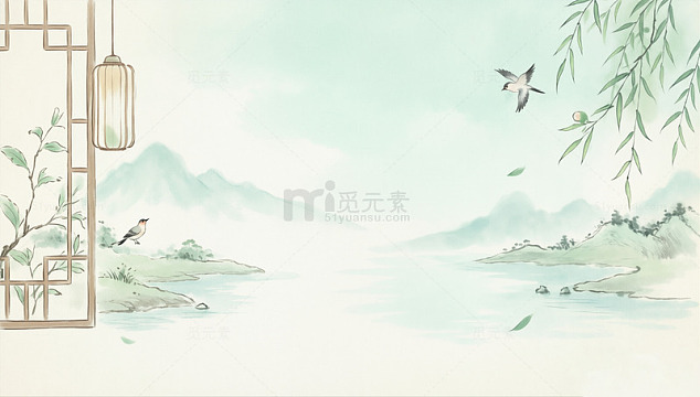淡雅山水鸟背景