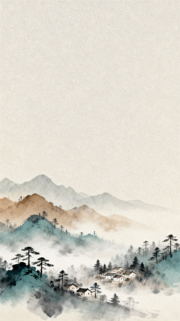 水墨风山水田园古风插画设计素材