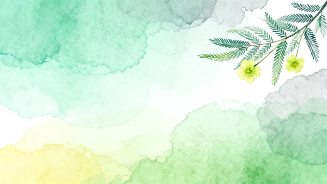 水彩风绿意枝叶花卉背景设计素材