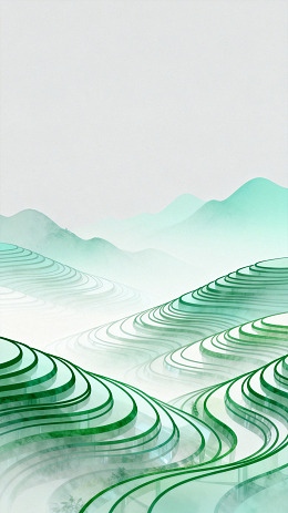 国风山水梯田插画设计素材