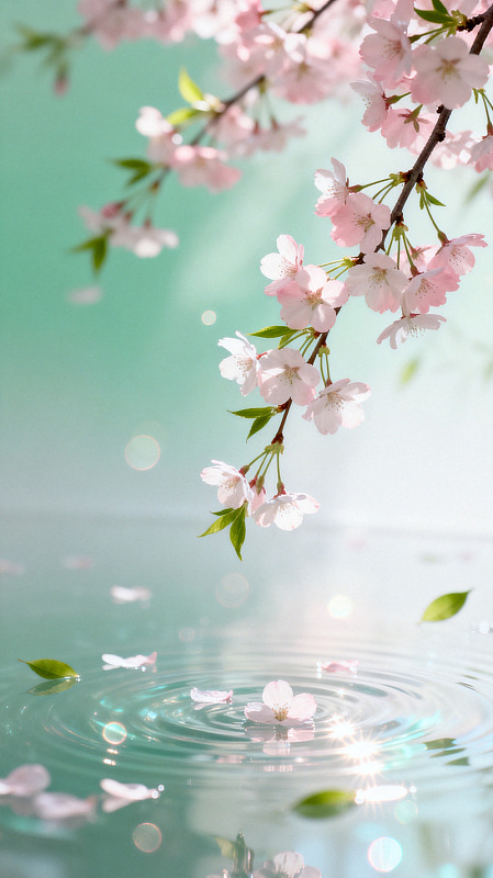 唯美风樱花枝垂水设计素材