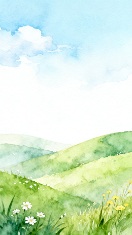 水彩风春日田园风景插画素材