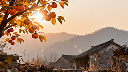风秋日柿子古村风景素材