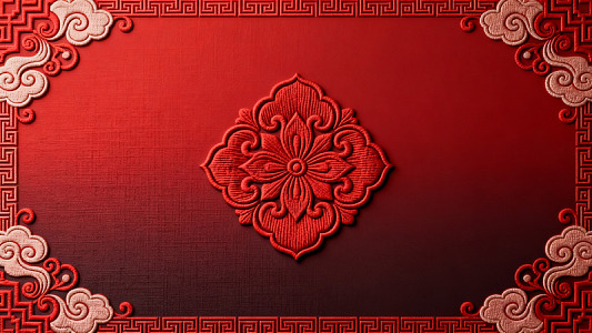 刺绣风中式花纹红色背景设计素材
