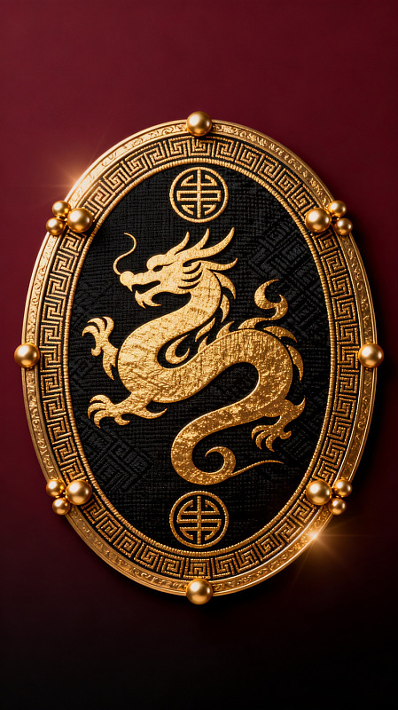 鎏金风中国龙纹徽章设计素材
