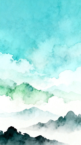 水墨风山水云雾意境插画素材