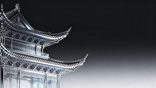 金属风中式建筑屋檐设计素材