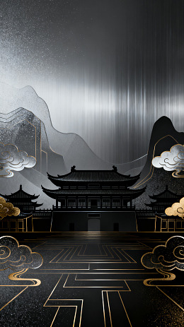 国风暗黑古建筑剪影设计素材