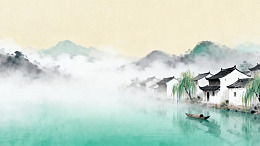 水墨风江南水乡晨雾插画设计素材