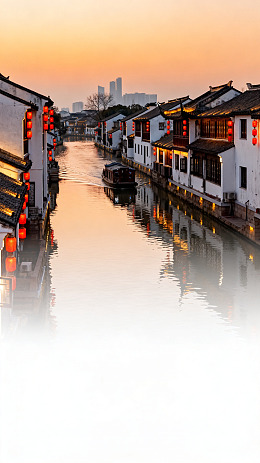 黄昏风江南水乡古建筑素材