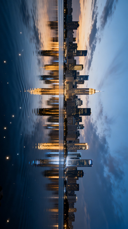 竖版城市夜景倒影素材
