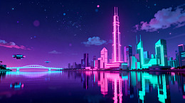 赛博朋克未来城市霓虹夜景设计素材
