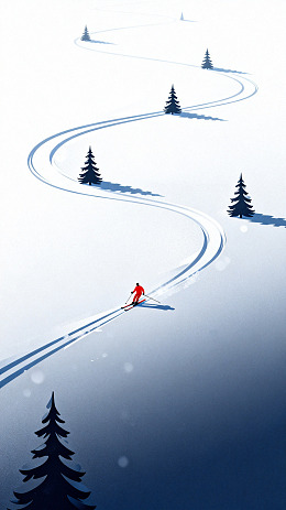 简约风滑雪者雪道插画设计素材