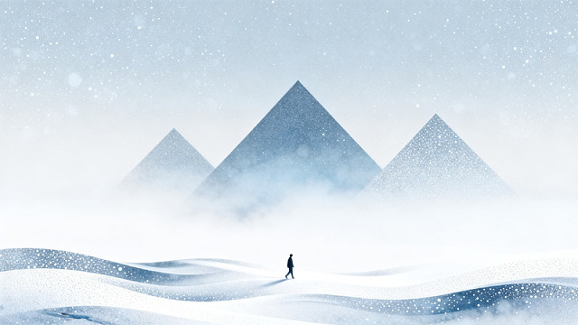 极简风雪景金字塔人物插画素材