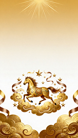 金色祥云骏马插画设计素材