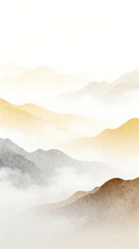 水墨风层叠山峦雾景插画素材