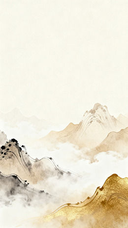 水墨风山水云雾金箔背景设计素材