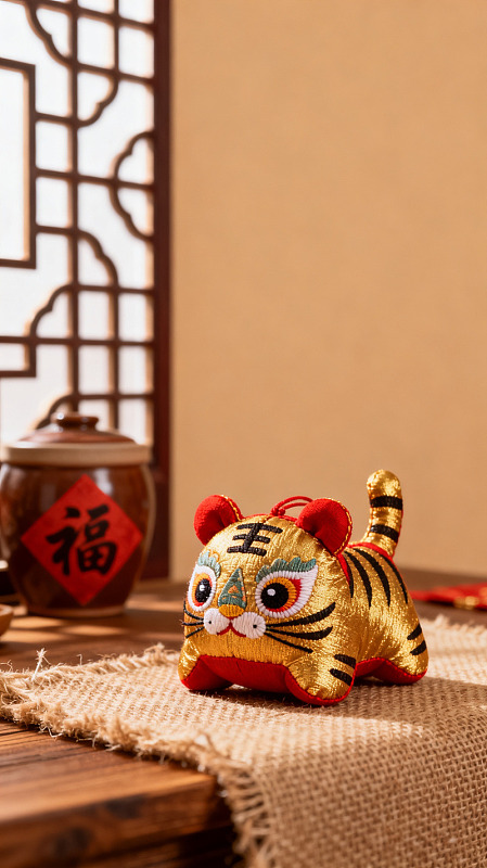 国风新年虎年刺绣玩偶设计素材