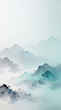 水墨风雪中山峦意境插画素材