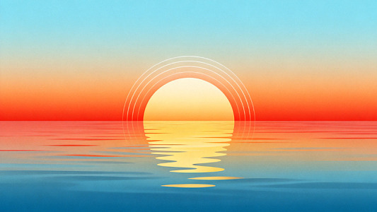 渐变风日出海面抽象插画设计素材