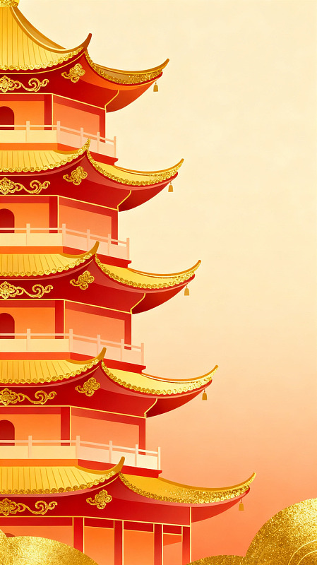 国风插画传统楼阁建筑设计素材