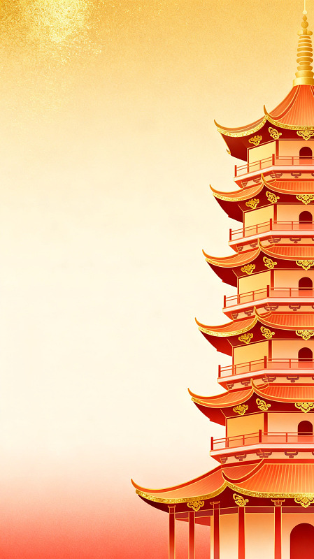 国风插画古塔建筑设计素材