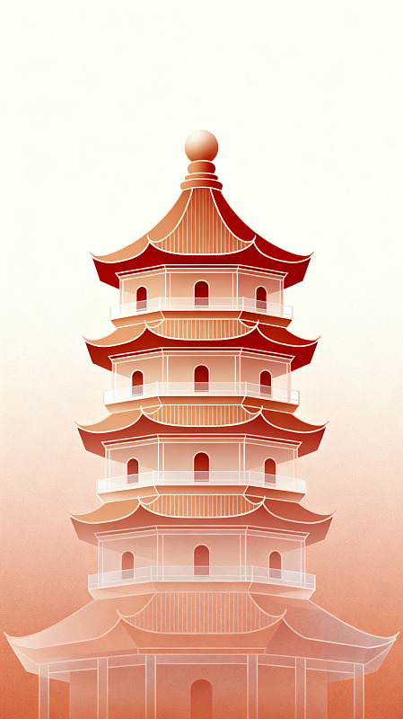 插画风中式宝塔建筑设计素材