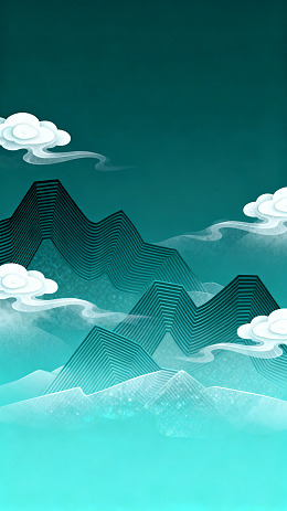 国风山水云雾线条插画设计素材