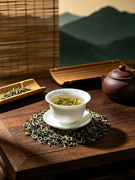 中国风水墨风茶室品茶赏景商业照片