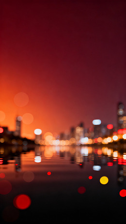 梦幻风城市夜景灯光倒影设计素材