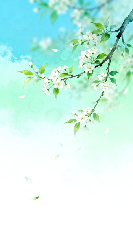 插画风春日樱花枝手绘背景素材